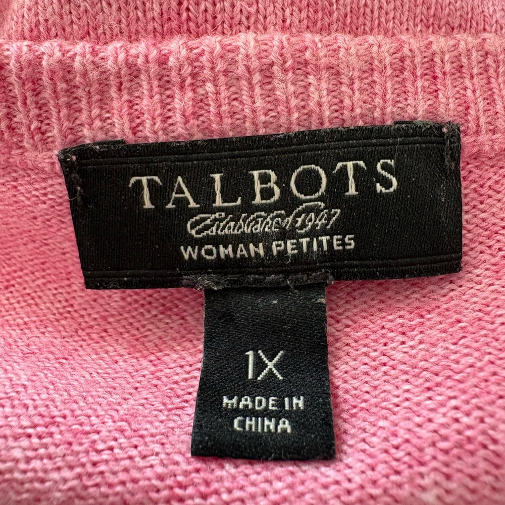 Talbots Pink & White Argyle Cardigan 3/4 Sleeves Plus Petites Preppy Academic - Picture 4 of 5